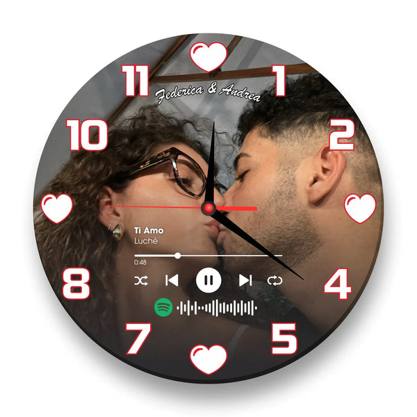 Orologio in Vetro Personalizzato Spotify con numeri